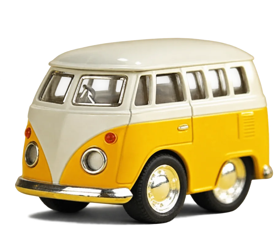 Un van Volkswagen jaune miniature, comme celui du roman
